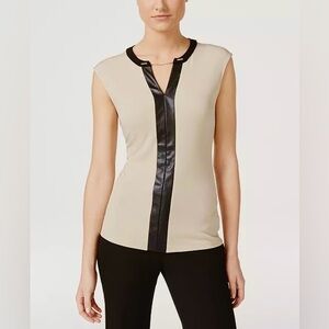 Calvin Klein Beige and Black Sleeveless Blouse